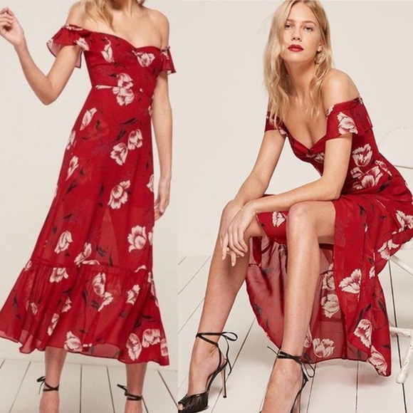 Reformation Dresses & Skirts - Reformation Tropica Midi Dress Shoshana Red Floral